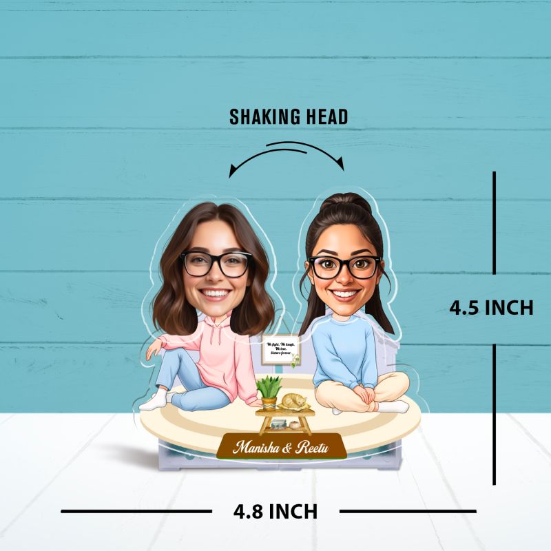 Personalized Car Dashboard Bobblehead Caricature Standee Custom with Face Cutout Solar Powered with Moving Head Feautre Sister Love Gift Birthday Gift for Sister & Bestie